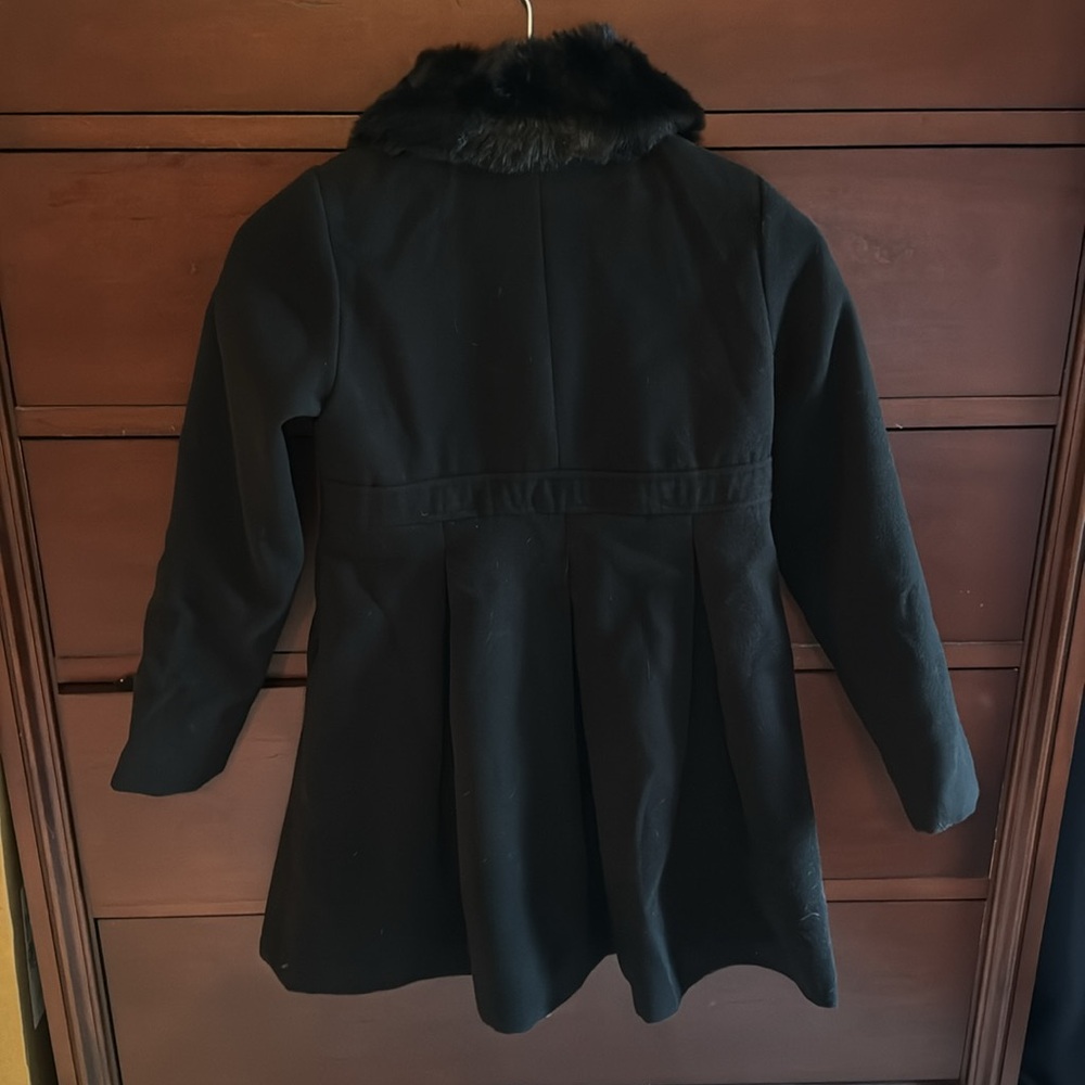 Girls black wool coat with faux fur trim size 10/12 by Rothschild - Picture 2 of 3